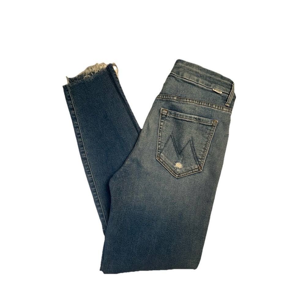 MOTHER High Waisted Looker Ankle Fray Jeans Shoot‎ to Thrill Distressed Size 27
